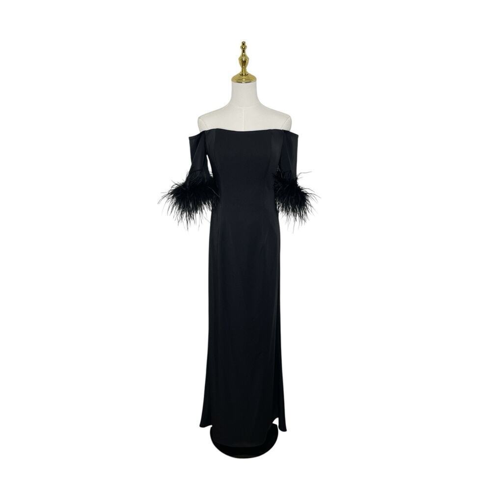 Mac Duggal 11441 Feather Off The Shoulder Column Gown Size 4 $498 - Picture 2 of 6